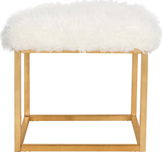 Safavieh Rowan Contemporary Glam Faux Sheepkin Square Ottoman White Furniture main image