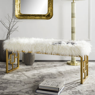 Safavieh Mera Faux Sheepskin Bench White  Feature