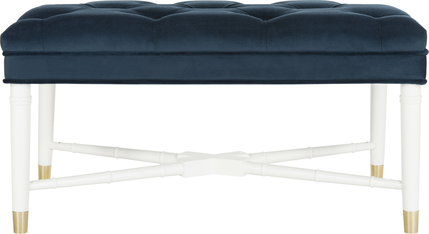 Safavieh Rory Contemporary Tufted Bench Navy and White Furniture main image