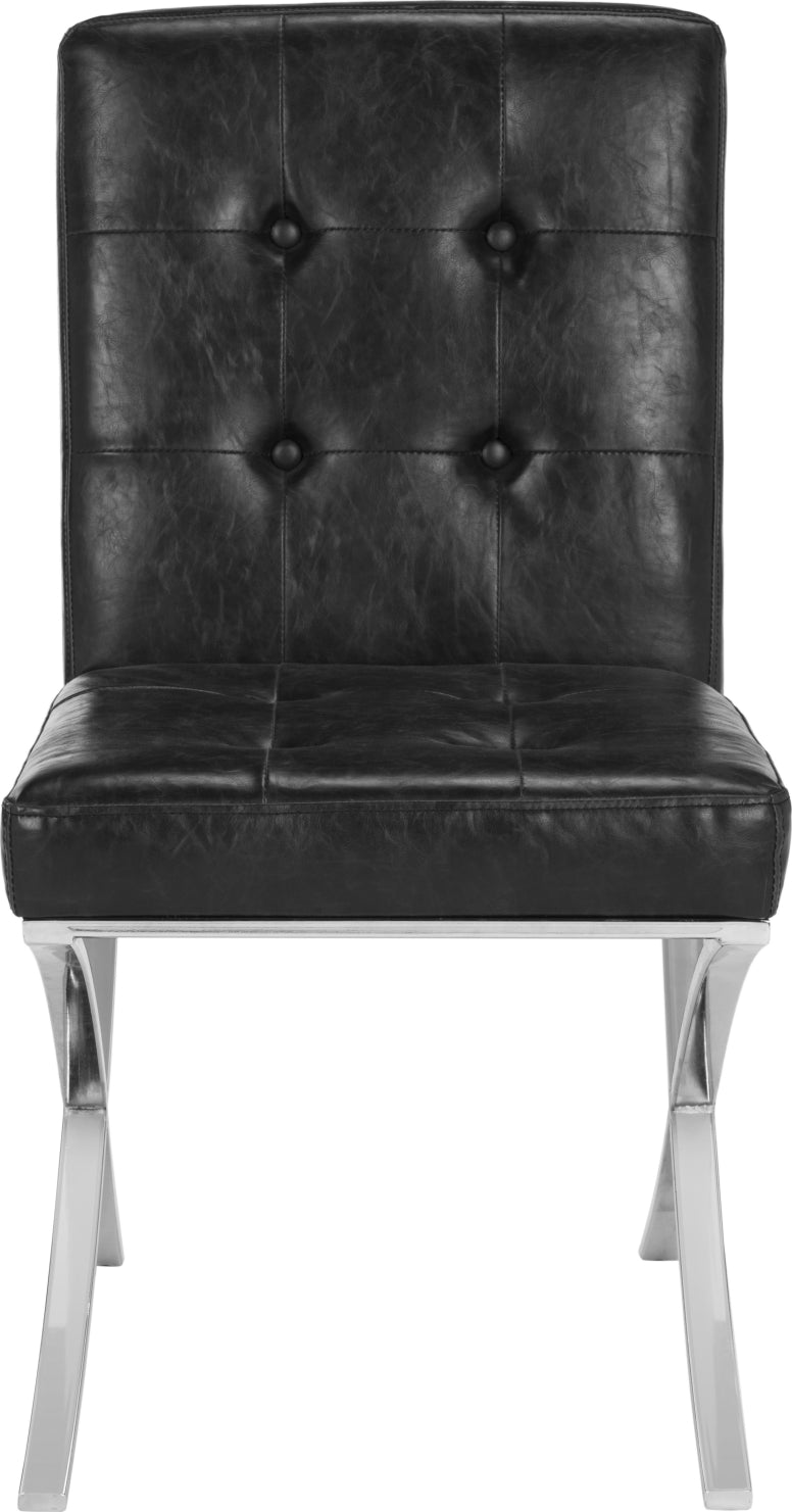 Safavieh Walsh Tufted Side Chair Black and Chrome Furniture main image