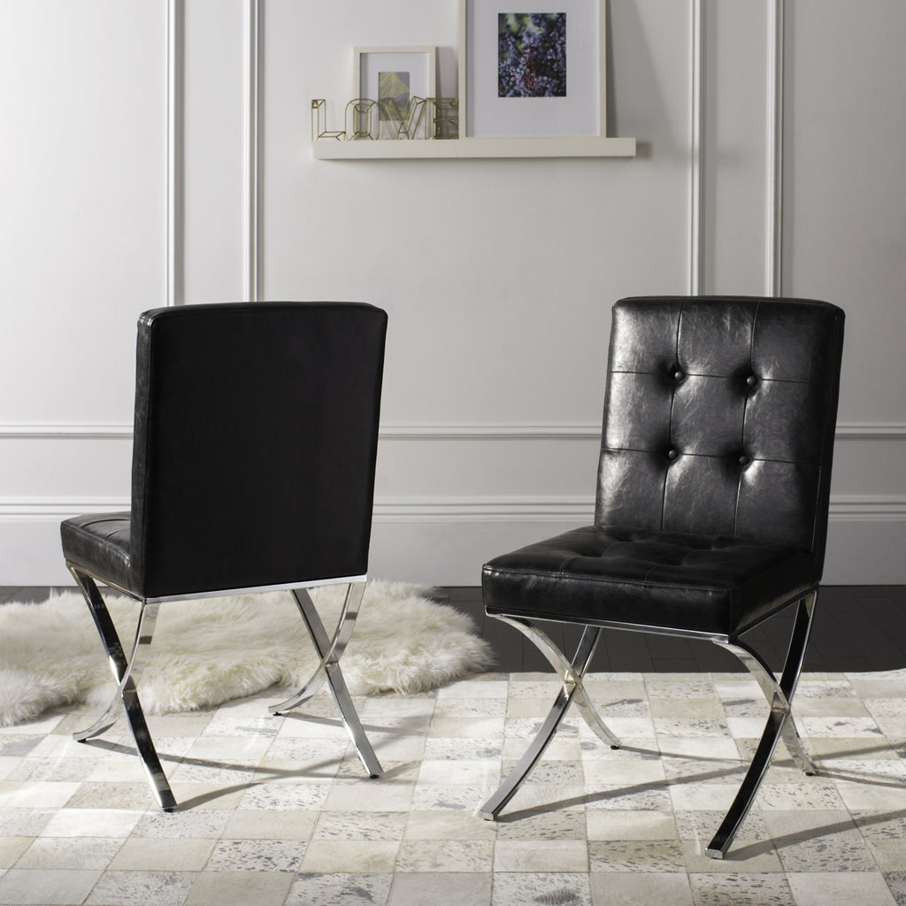 Safavieh Walsh Tufted Side Chair Black and Chrome  Feature
