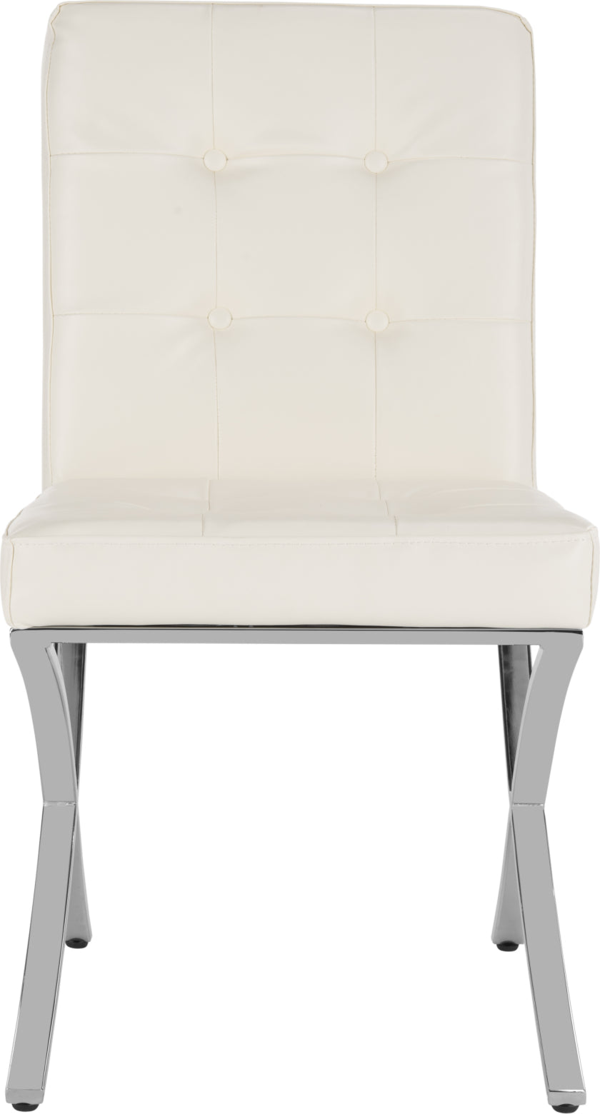 Safavieh Walsh Tufted Side Chair White and Chrome Furniture main image
