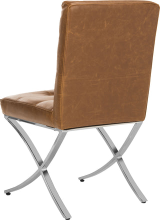 Safavieh Walsh Tufted Side Chair Light Brown and Chrome Furniture 