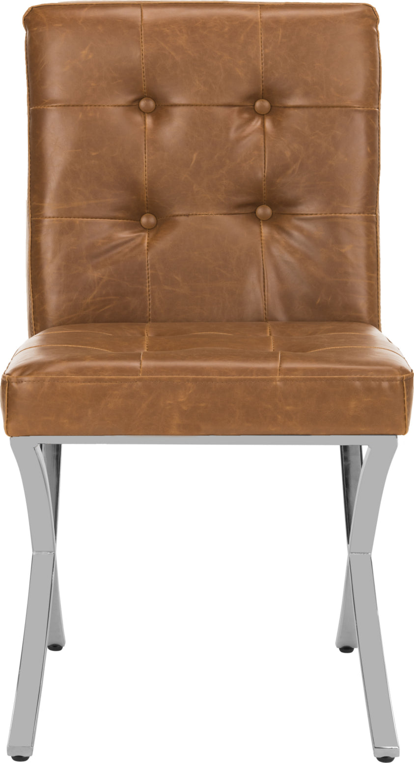 Safavieh Walsh Tufted Side Chair Light Brown and Chrome Furniture main image