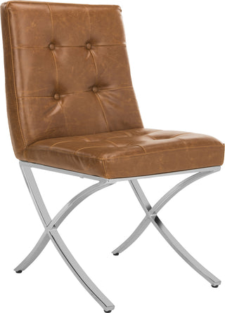 Safavieh Walsh Tufted Side Chair Light Brown and Chrome Furniture  Feature