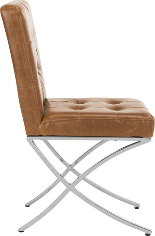 Safavieh Walsh Tufted Side Chair Light Brown and Chrome Furniture 