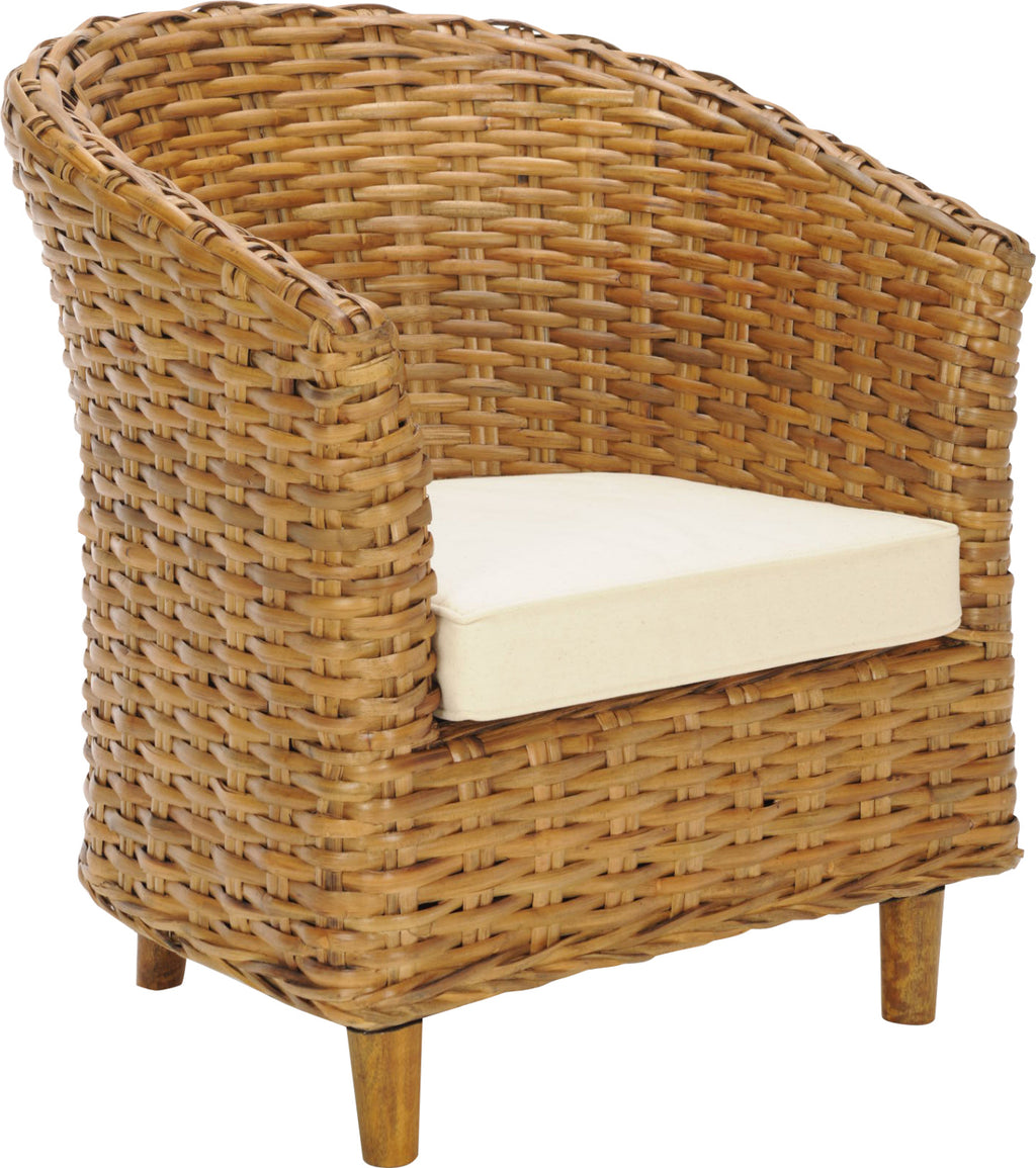 Safavieh Omni Rattan Barrel Chair Honey and White Furniture  Feature