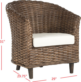 Safavieh Omni Rattan Barrel Chair Brown and White Furniture 