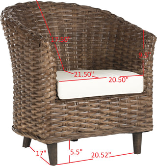 Safavieh Omni Rattan Barrel Chair Brown and White Furniture 