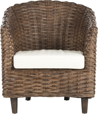 Safavieh Omni Rattan Barrel Chair Brown and White Furniture main image