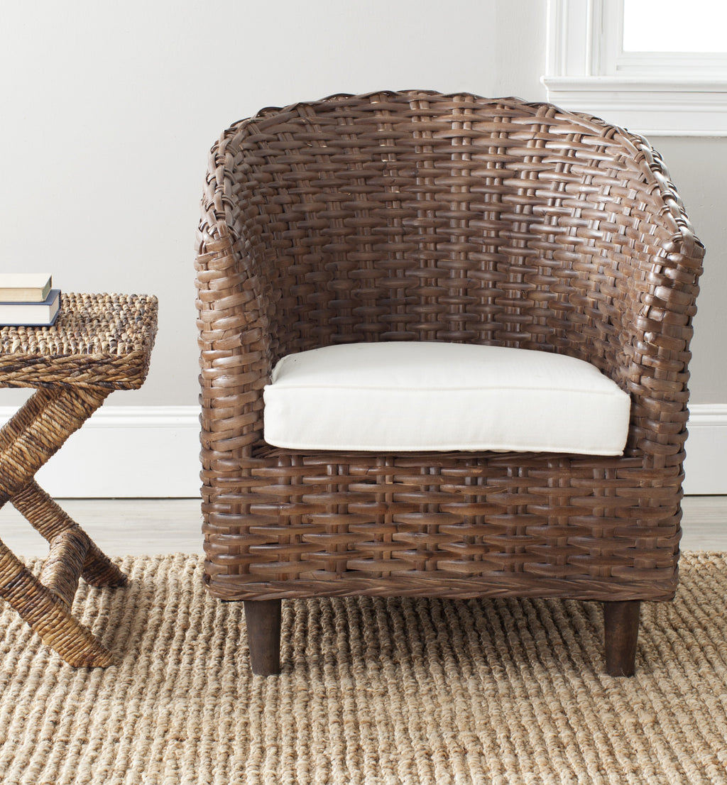 Safavieh Omni Rattan Barrel Chair Brown and White Furniture  Feature