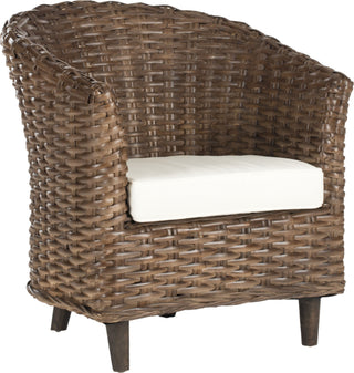 Safavieh Omni Rattan Barrel Chair Brown and White Furniture 