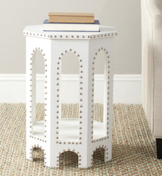 Safavieh Nara End Table White-Silver Nail Heads White Crocodile Furniture  Feature