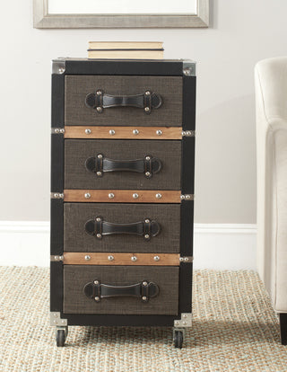 Safavieh Brent 4 Drawer Rolling Chest/Black-Brown-Silver Black and Brown Silver  Feature