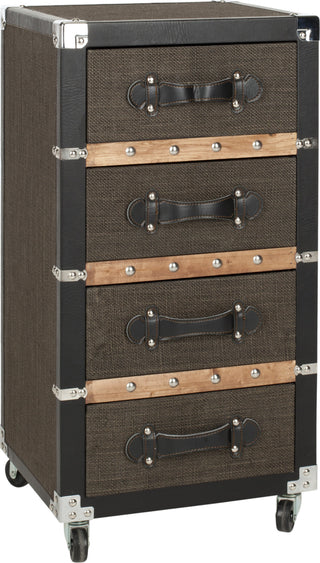 Safavieh Brent 4 Drawer Rolling Chest/Black-Brown-Silver Black and Brown Silver Furniture 