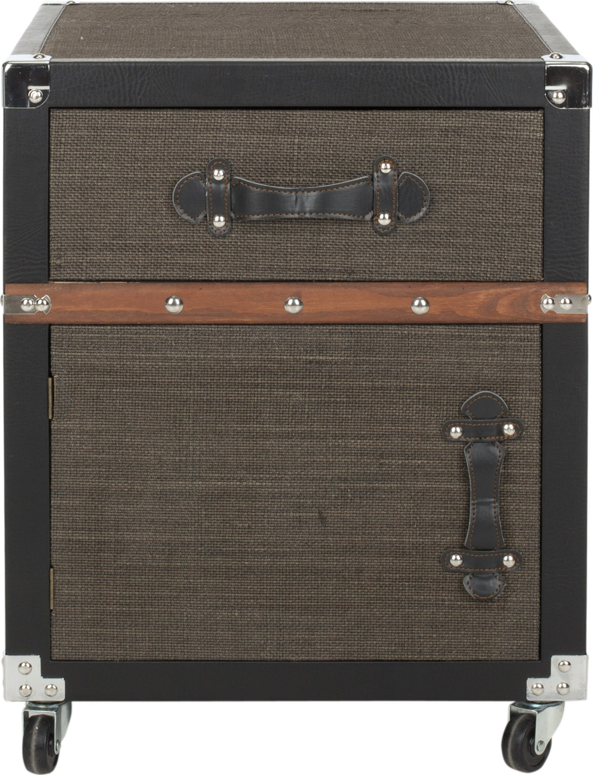 Safavieh Joel Rolling Chest/Black-Brown-Silver Black and Brown Silver Furniture main image