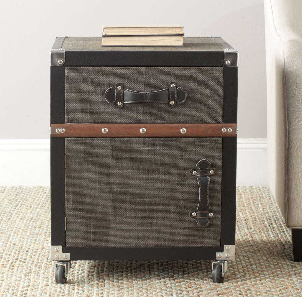 Safavieh Joel Rolling Chest/Black-Brown-Silver Black and Brown Silver Furniture  Feature