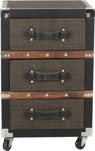 Safavieh Lewis Three Drawer Rolling Chest/Black-Brown-Silver Black and Brown Silver Furniture main image