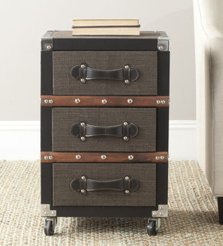 Safavieh Lewis Three Drawer Rolling Chest/Black-Brown-Silver Black and Brown Silver Furniture  Feature