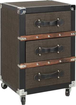 Safavieh Lewis Three Drawer Rolling Chest/Black-Brown-Silver Black and Brown Silver Furniture 