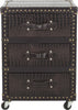 Safavieh Llyoyd Three Drawer Rolling Chest/Dark Brown Croc Leather-Black Black and Silver Furniture main image