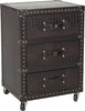 Safavieh Llyoyd Three Drawer Rolling Chest/Dark Brown Croc Leather-Black Black and Silver Furniture 