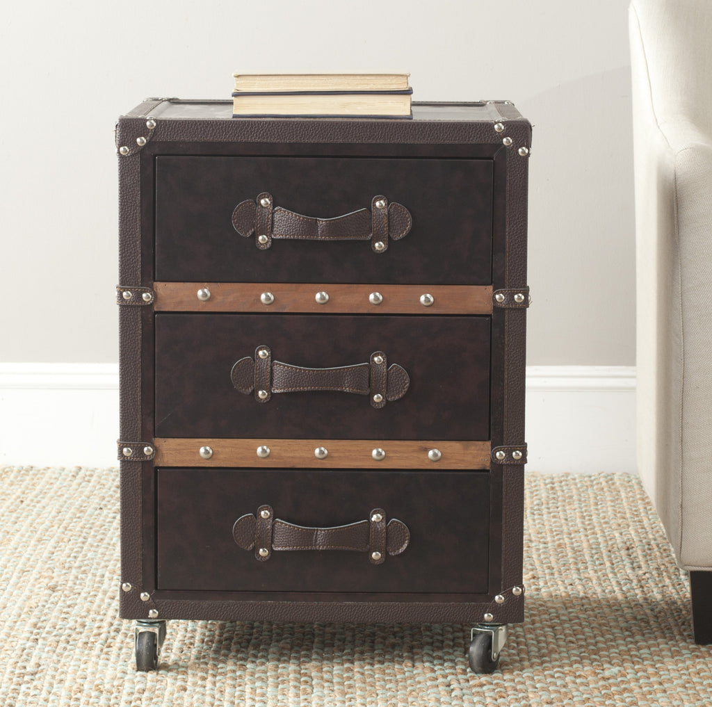 Safavieh Norman Three Drawer Rolling Chest/Black-Brown Black and Brown Silver Furniture  Feature