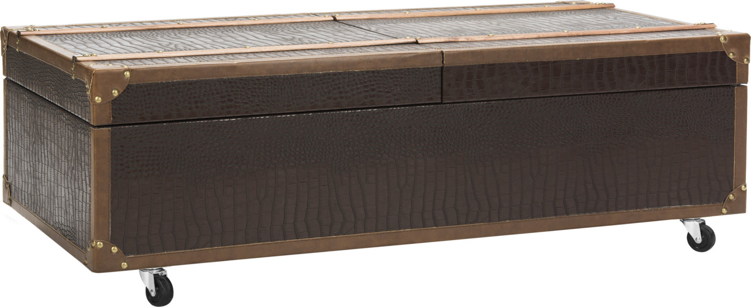 Safavieh Zoe Brown Coffee Table Storage Trunk with Wine Rack