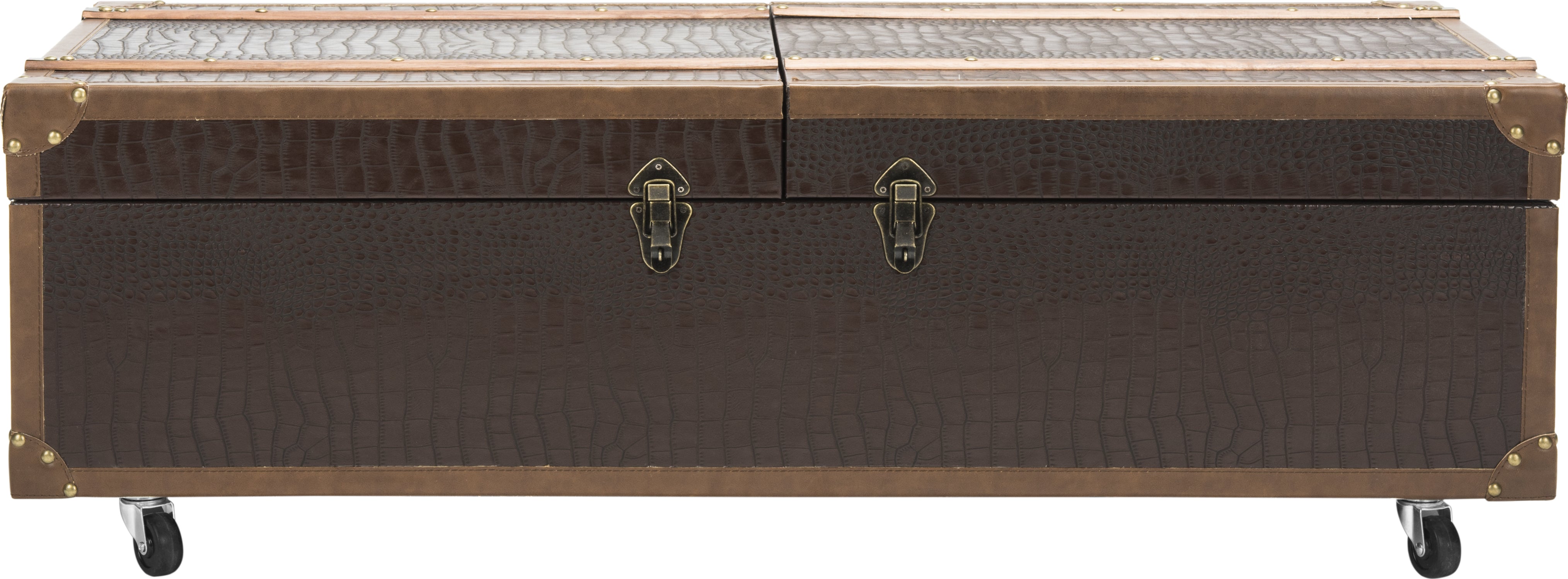  Safavieh Home Collection Zoe Cognac Brown Faux Leather Storage  Trunk Wine Rack Coffee Table with Caster Wheels (Fully Assembled) FOX9515E  : Home & Kitchen