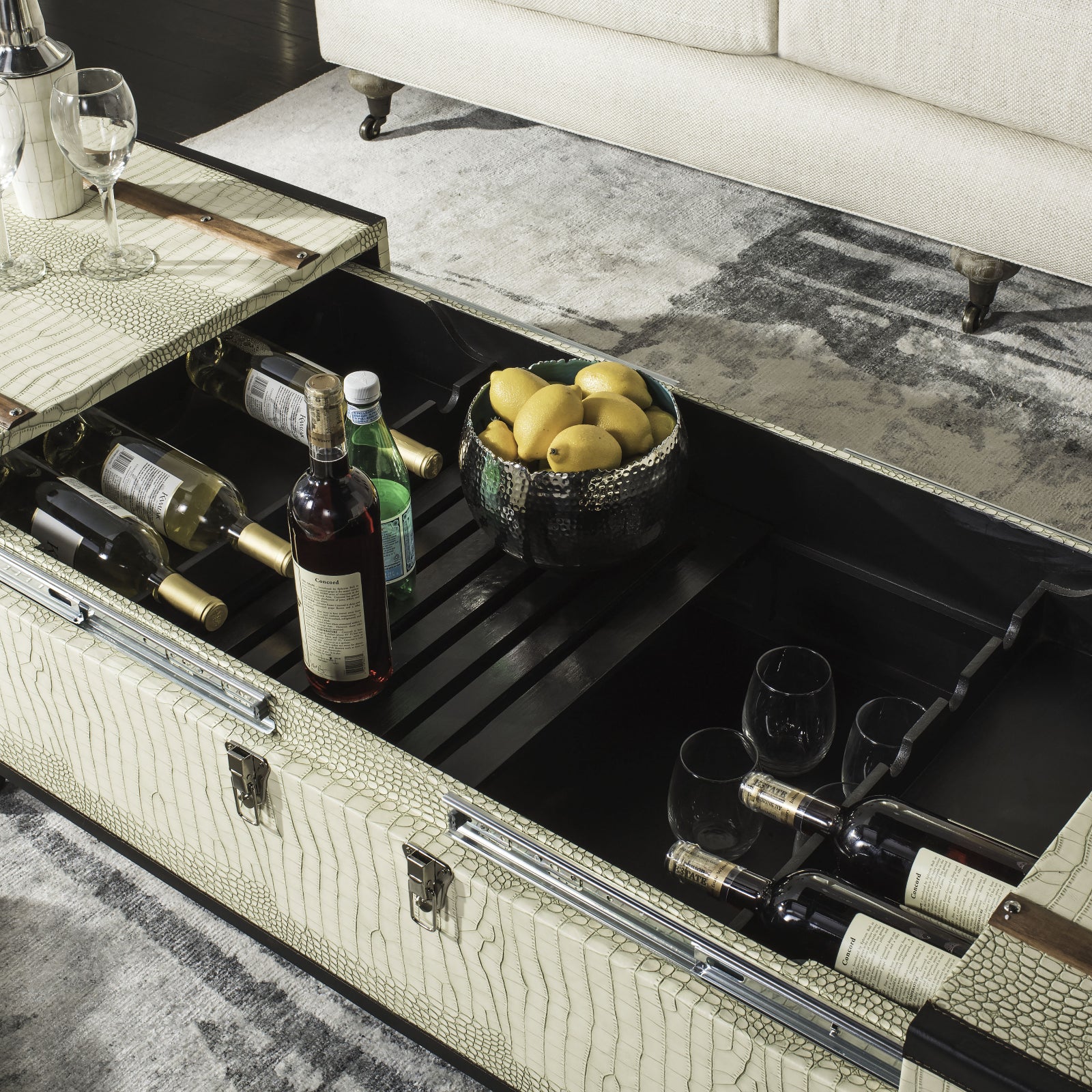 Safavieh Zoe Coffee Table Storage Trunk With Wine Rack Grey – Incredible  Rugs and Decor