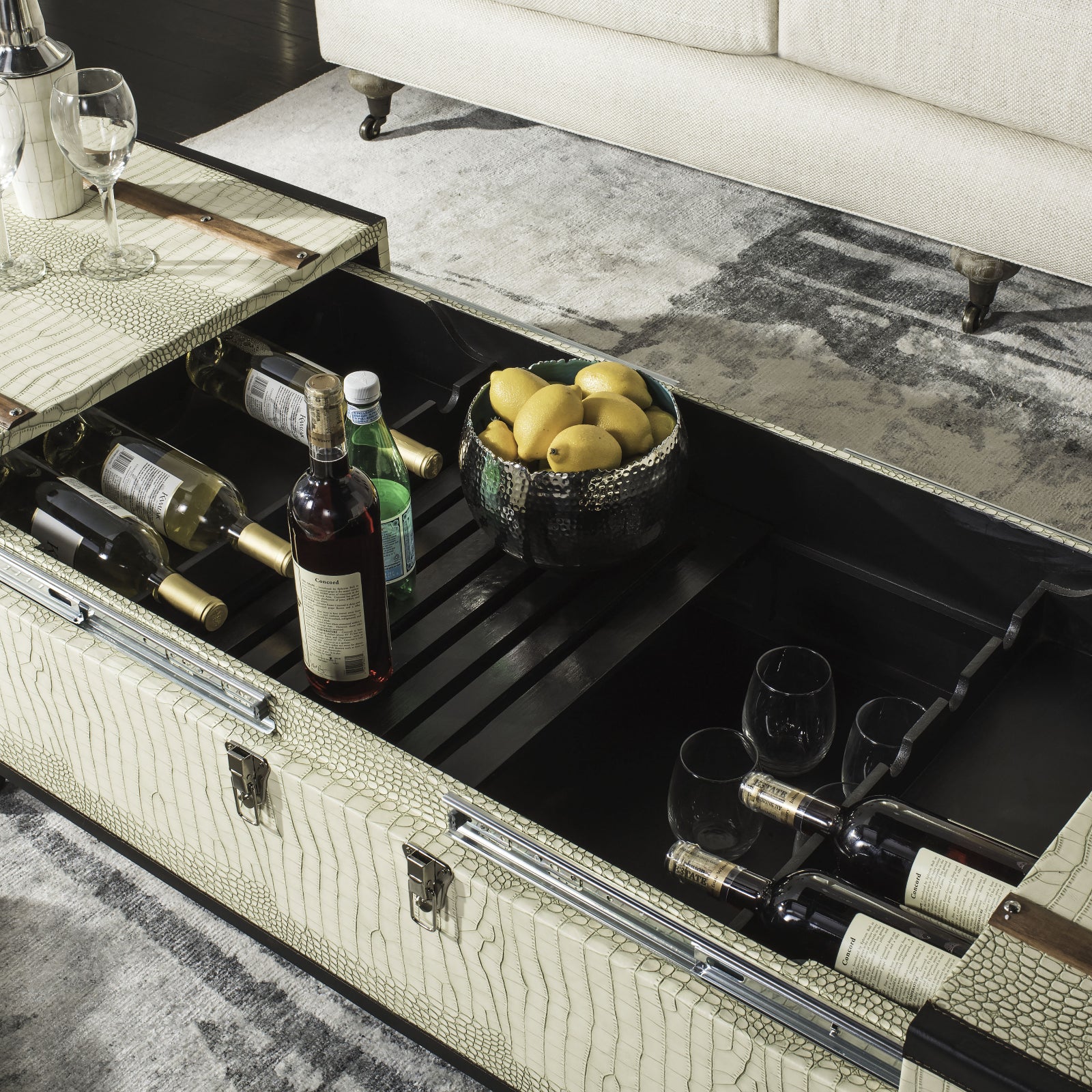 Safavieh Zoe Coffee Table Storage Trunk With Wine Rack Cream - Main Image