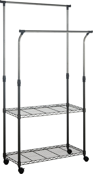 Safavieh Giorgio Chrome Wire Dble Rod Clothes Rack (354 In W X 138 D 669 H) Powder Coating Black Furniture 