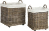 Safavieh Amari Rattan Square Set Of 2 Baskets With Wheels Natural Furniture 