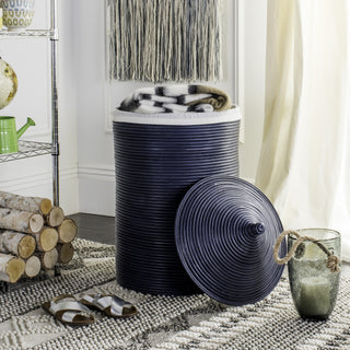 Safavieh Wellington Rattan Storage Hamper With Liner Navy Furniture 