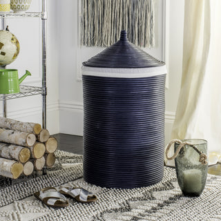 Safavieh Wellington Rattan Storage Hamper With Liner Navy Furniture  Feature