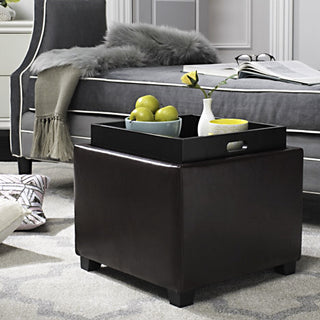 Safavieh Bobbi Tray Storage Ottoman Java and Cordovan  Feature