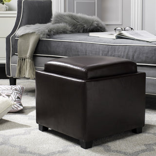 Safavieh Bobbi Tray Storage Ottoman Java and Cordovan Furniture 