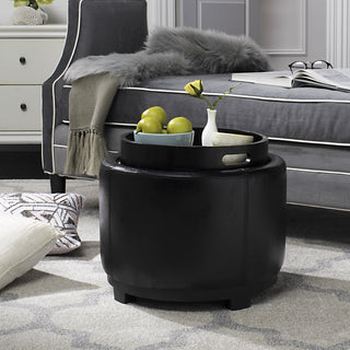 Safavieh Round Storage Tray Ottoman Black  Feature