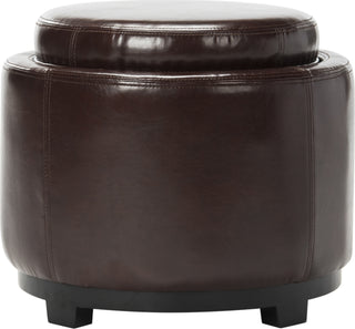 Safavieh Round Storage Tray Ottoman Black and Cordovan Furniture 