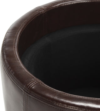 Safavieh Round Storage Tray Ottoman Black and Cordovan Furniture 