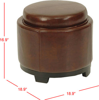 Safavieh Round Storage Tray Ottoman Black and Cordovan Furniture 