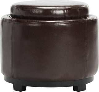 Safavieh Round Storage Tray Ottoman Black and Cordovan Furniture Main