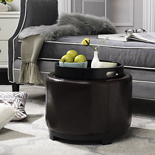 Safavieh Round Storage Tray Ottoman Black and Cordovan Furniture 