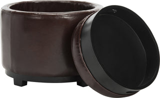 Safavieh Round Storage Tray Ottoman Black and Cordovan Furniture 