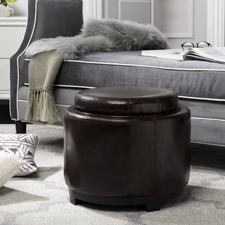 Safavieh Round Storage Tray Ottoman Black and Cordovan Furniture 