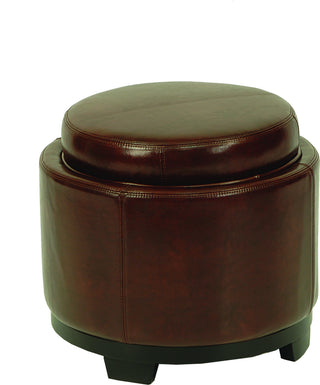 Safavieh Round Storage Tray Ottoman Black and Cordovan Furniture Main