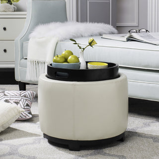 Safavieh Round Storage Tray Ottoman Black and Off White Furniture 