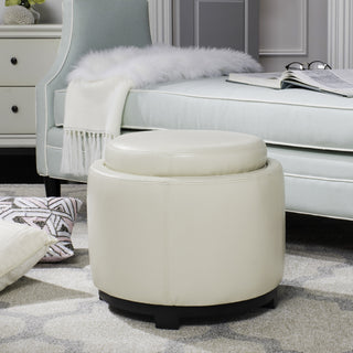 Safavieh Round Storage Tray Ottoman Black and Off White Furniture  Feature