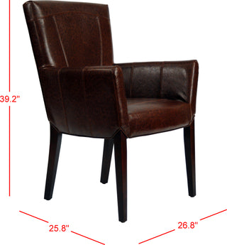 Safavieh Ken Leather Arm Chair Brown and Cherry Mahogany Furniture 