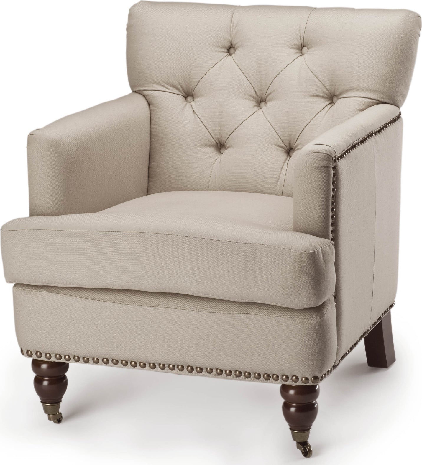 Safavieh Colin Tufted Club Chair With Brass Nail Heads Ecru and Cherry Mahogany Furniture main image